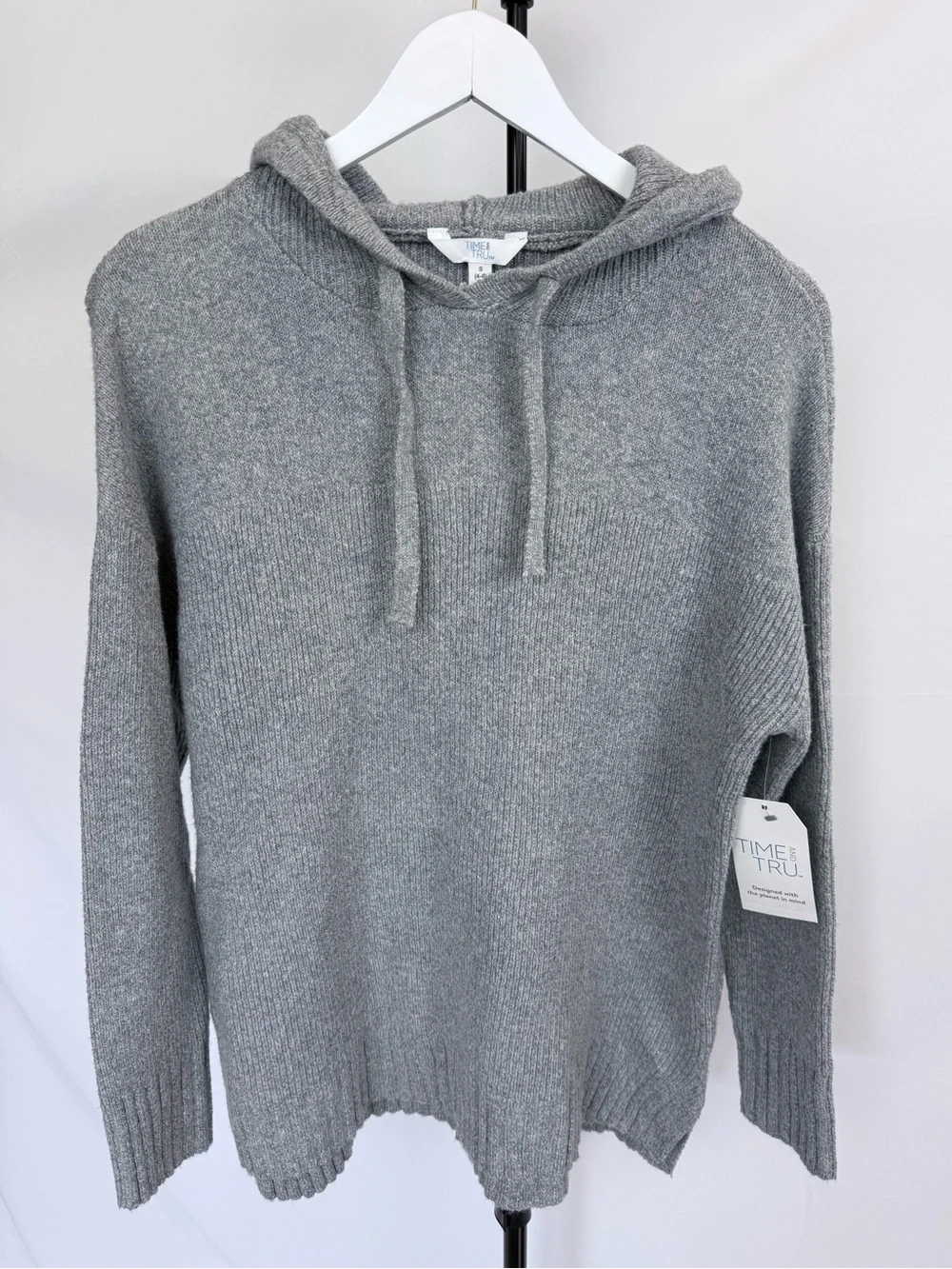 Time & Tru Gray Hooded Knit Sweater